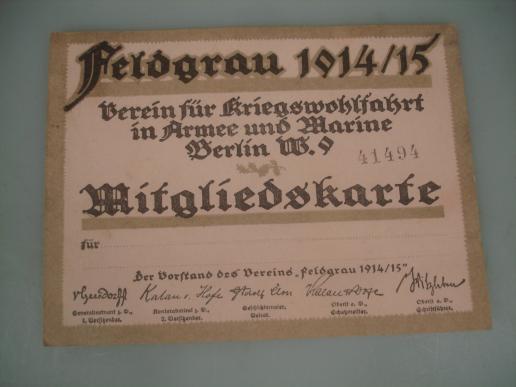 German WW1 membercard