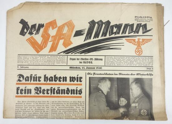 German Newspaper der SA-Mann 11 January 1936