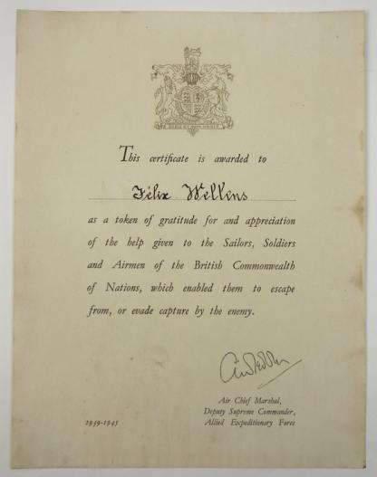 British WW2 Certificate of Gratitude Resistance