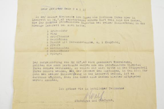 WorldWarCollectibles | German Letter SS-Rottenführer Kurt Weil