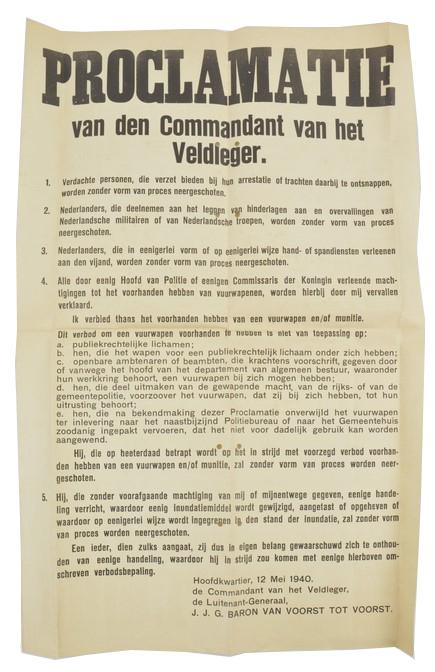 Dutch Proclamation Poster 12 May 1940