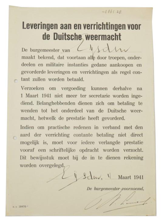 Dutch Leaflet 'Order Payment German Army'