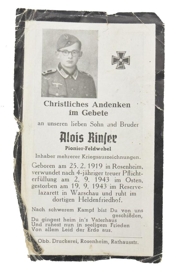 German WH Deathcard 'Alois Rinser'