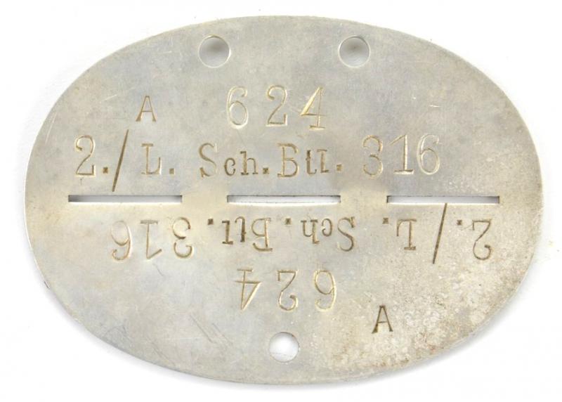 German WH Dog-Tag '2./L.Sch.Btl.316'