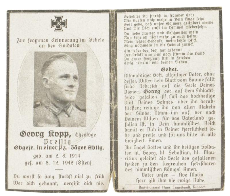 German WH Deathcard 'Georg Kopp'