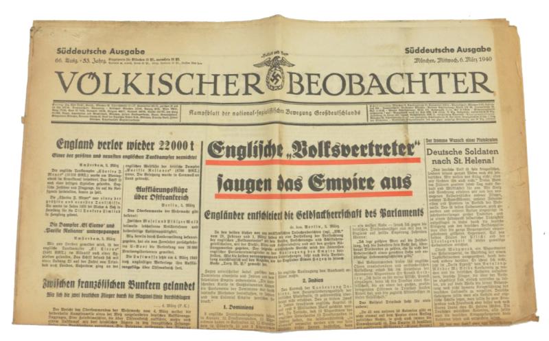 German Newspaper Volkischer Beobachter 6 March 1940