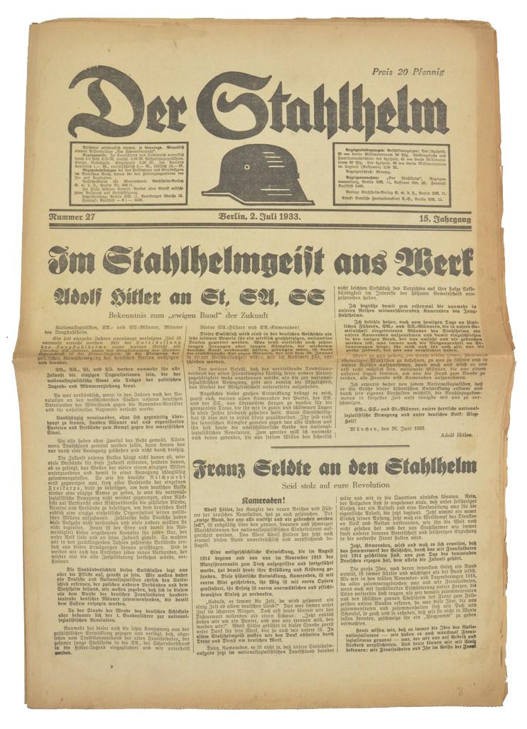 German Newspaper 'der Stahlhelm' 2 July 1933