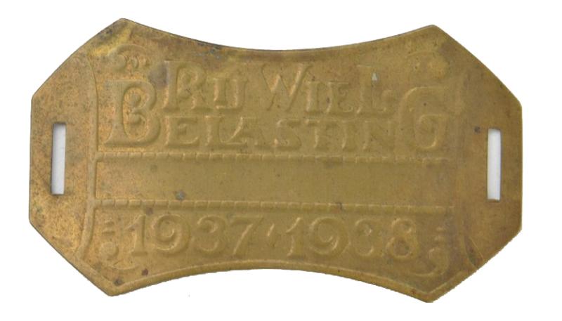 Dutch Bicycle Tax Plate 1937-1938