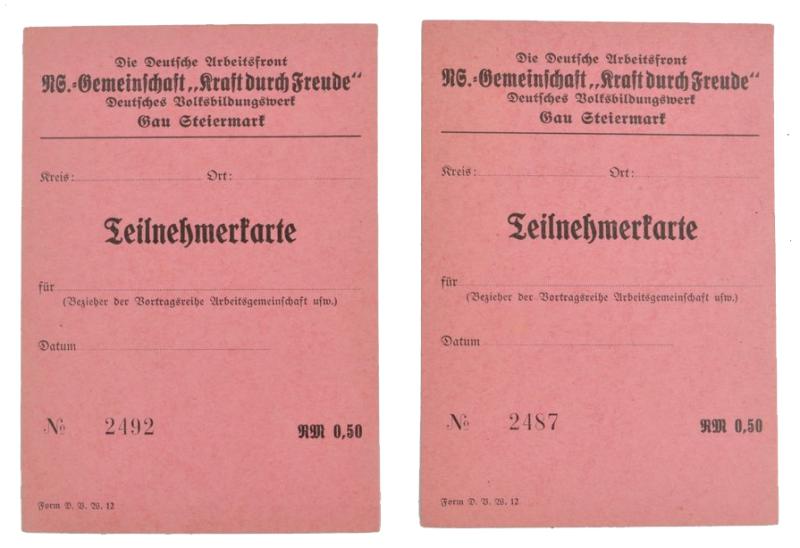 German NS KdF Participant Cards