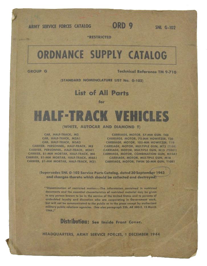 US WW2 Halftrack Ordnance Supply Catalog