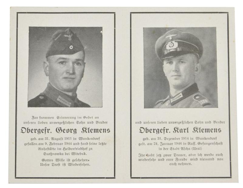 German WH Rememberance Deathcard Two Brothers