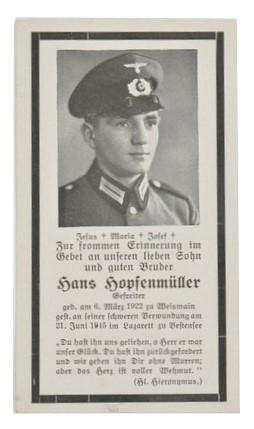 German WH Deathcard 'Hans Hopsenmuller'