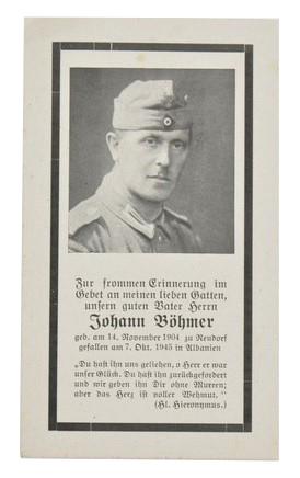 German WH Deathcard 'Johann Bohmer'