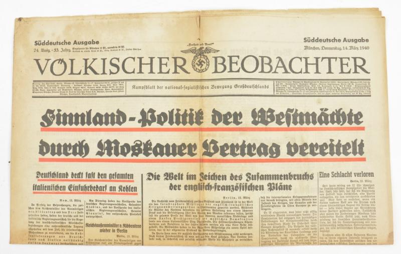 German Newspaper Volkischer Beobachter 14 March 1940