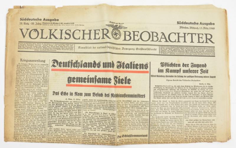 German Newspaper Volkischer Beobachter 13 March 1940