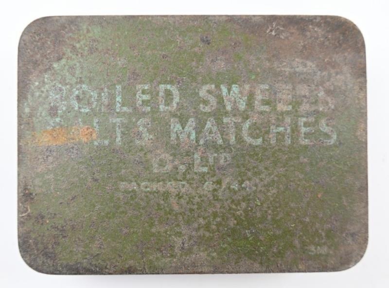 British WW2 Tin can of Boiled Sweets, Salt & Matches