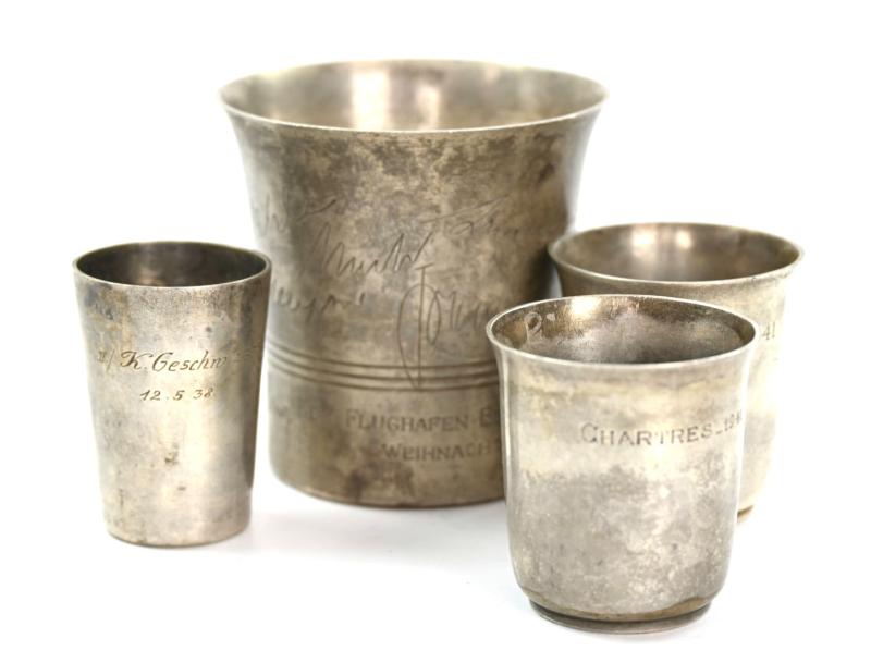 German Luftwaffe 'Snaps' Silver Cup set 'Kdo Flughafen Bereich Chartres' France