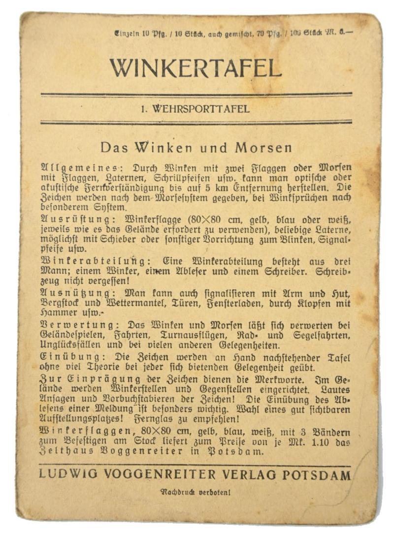 German WH 'Winkertafel' Signal Booklet