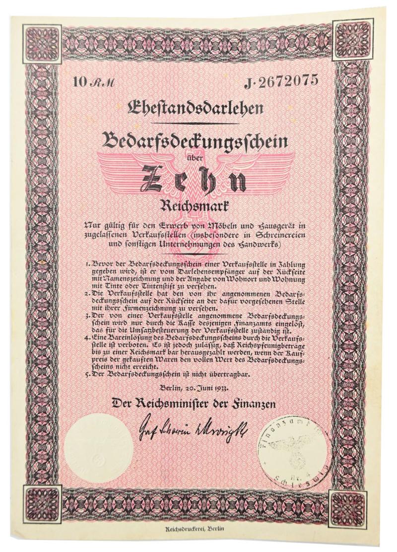 German Third Reich Era Marriage Loan Certificate