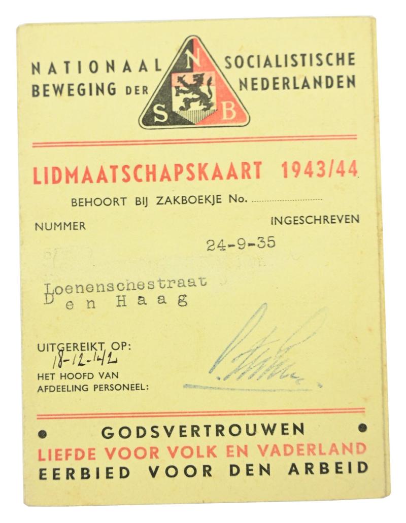 Dutch NSB Party Member Pass