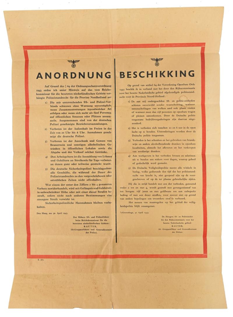 German/Dutch Order Poster SS-und Polizeifuhrer Rauter