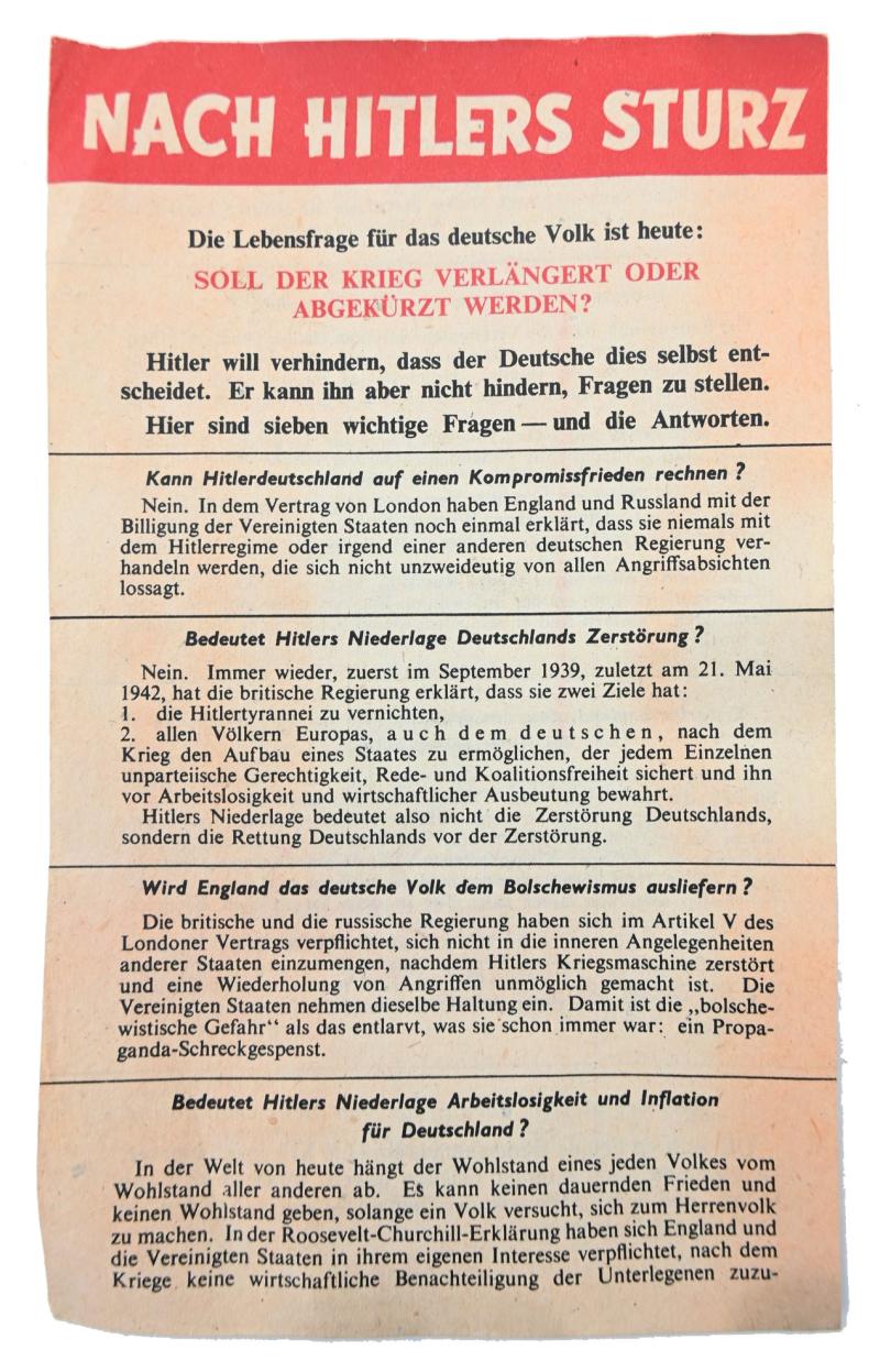 Allied WW2 Droppingsflyer 'Nach Hitlers Sturz'