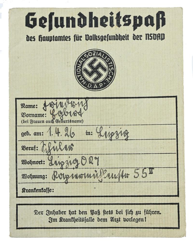 German NSDAP Health Pass