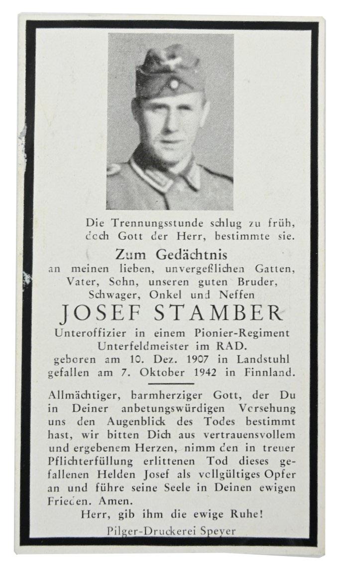 German WH Deathcard 'Josef Stamber'