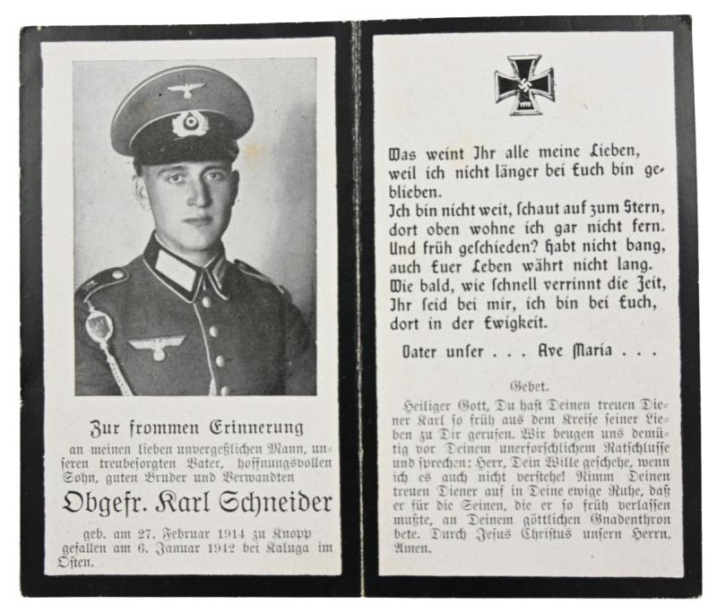 German WH Deathcard 'Obergefreiter Karl Schneider'