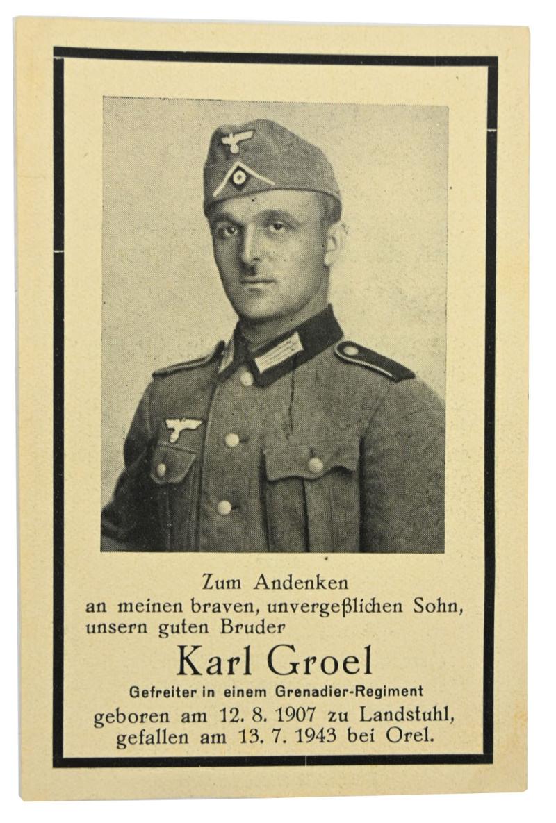 German WH Deathcard 'Gefreiter Karl Groel'