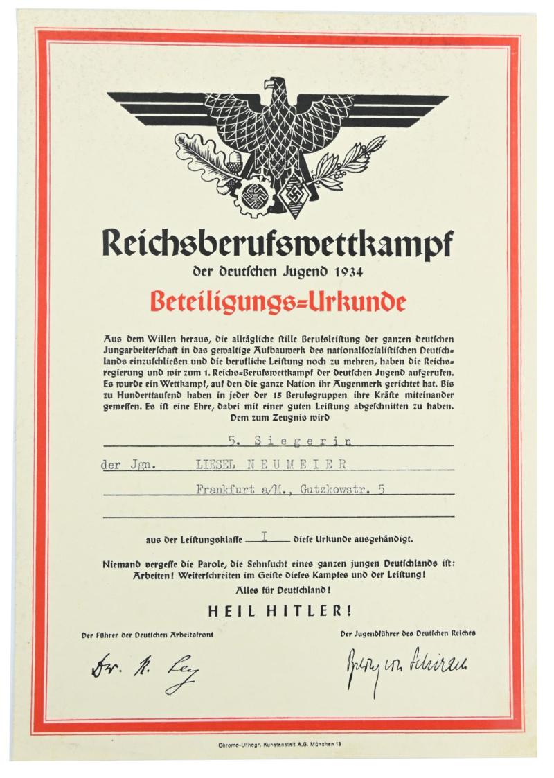 German DAF/Hitler Youth Sports Certificate