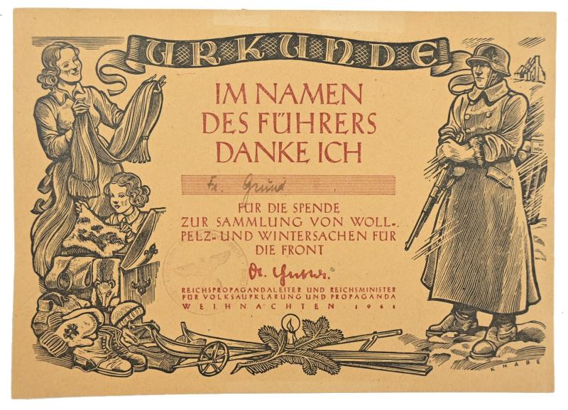 German Third Reich War Effort Certificate