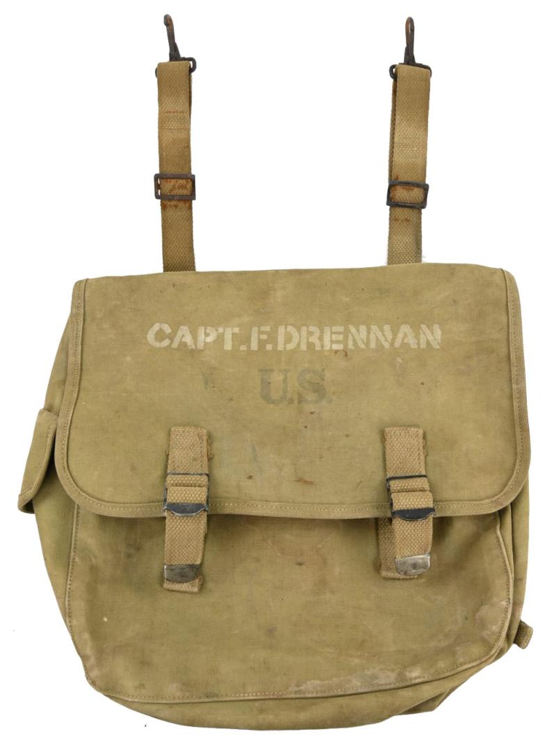 US WW2 M-1936 Rubberized Musset Bag 'DSC Recipient 502nd PIR Captain Fred Drennan'