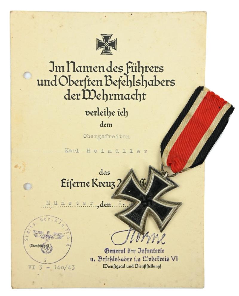 German Iron Cross 2nd Class '24' with Certificate