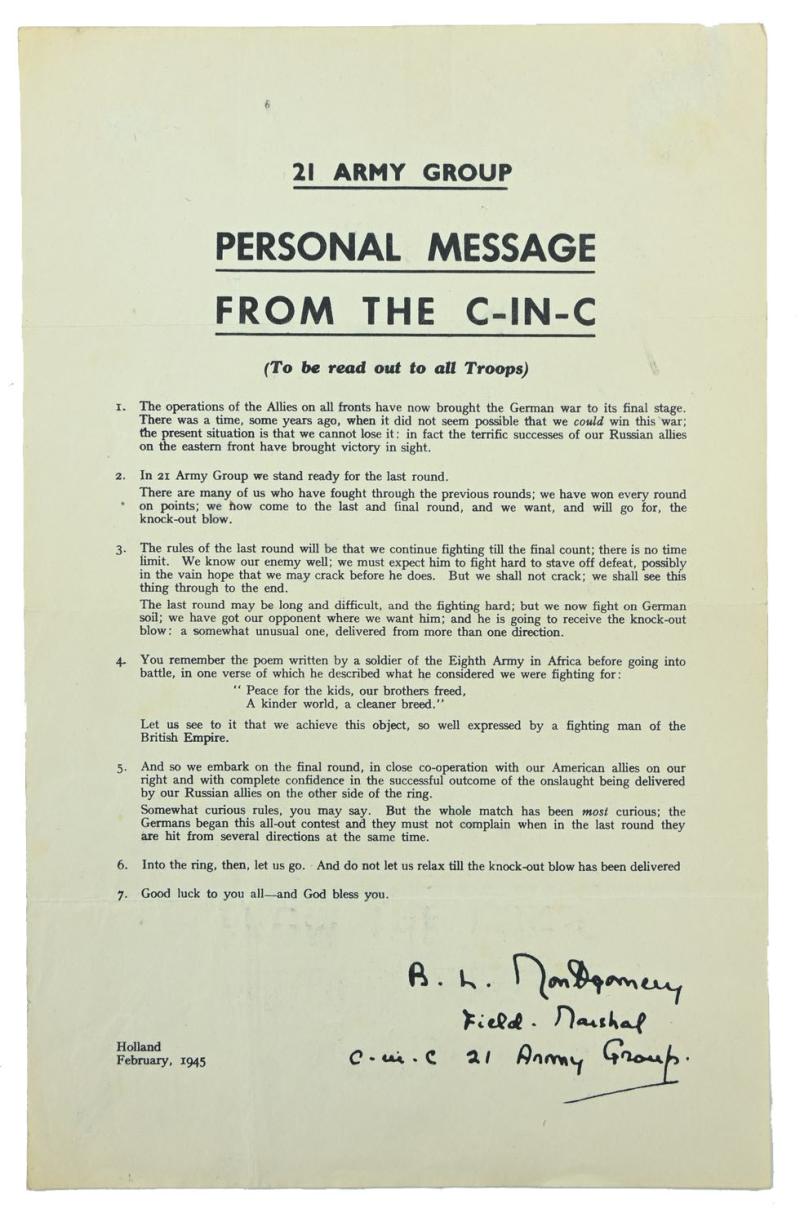 British WW2 Message 21st Army Group Holland