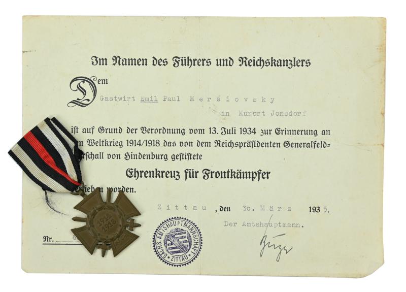 German Hindenburg Cross with Certificate