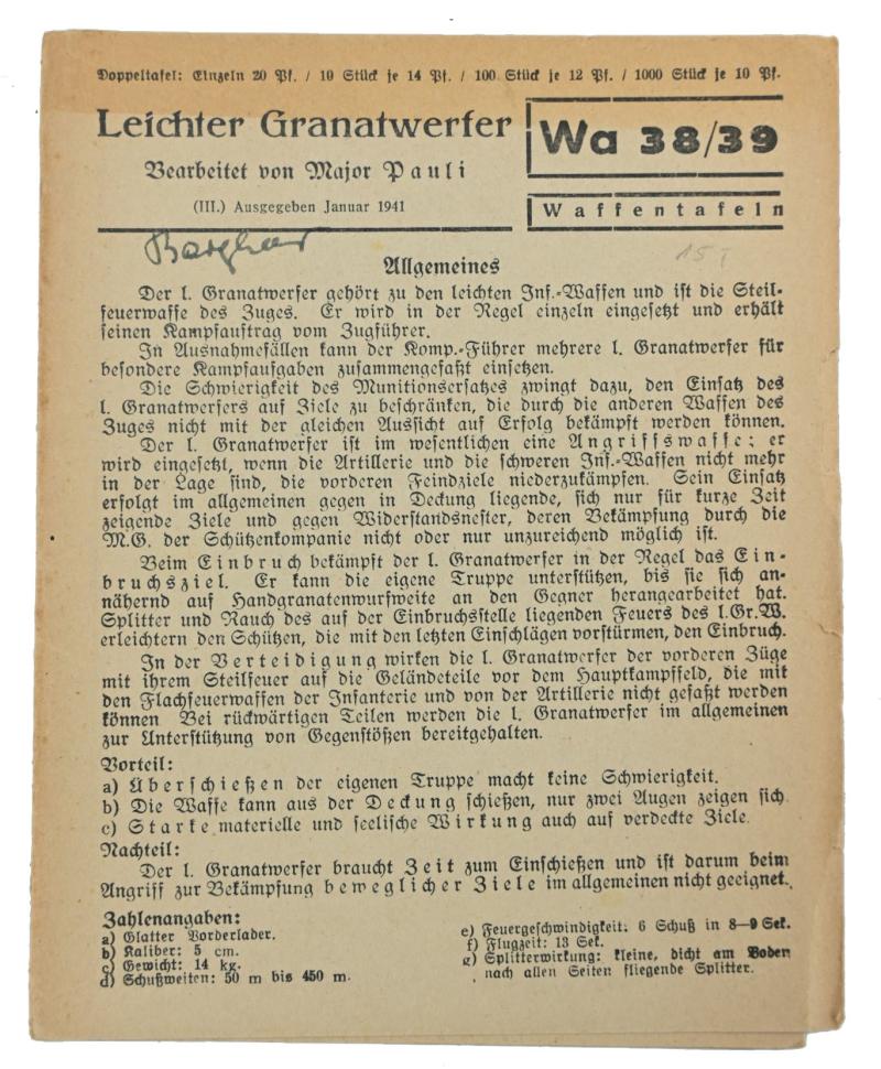 German WH Instruction Manual Leichte Grenatewerfer 5cm