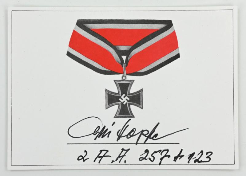 Signature of Wehrmacht KC Recipient 'Willi Hopfe'