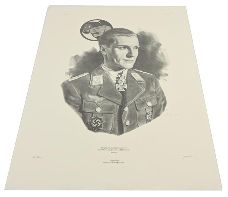 German Litho Print of LW Flight Ace 'Hans-Joachim Marseille'