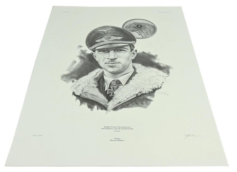 German Litho Print of LW Flight Ace 'Werner Mölders'