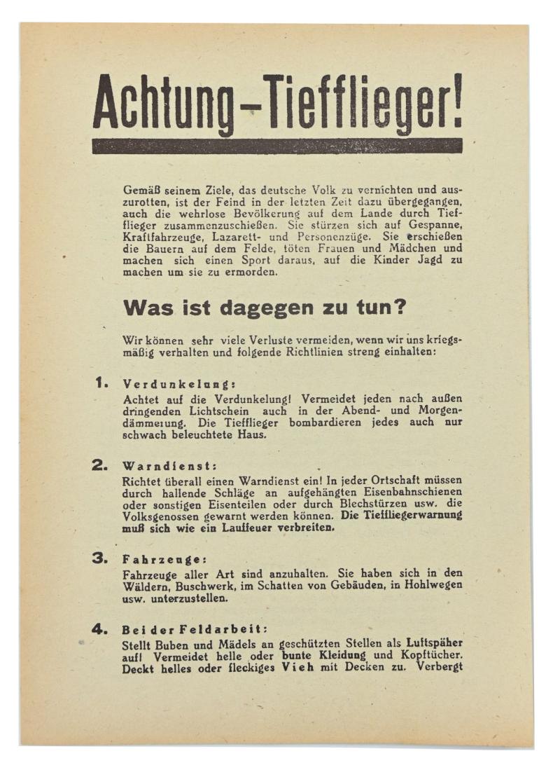 German Third Reich Flyer 'Achtung Tiefflieger!'