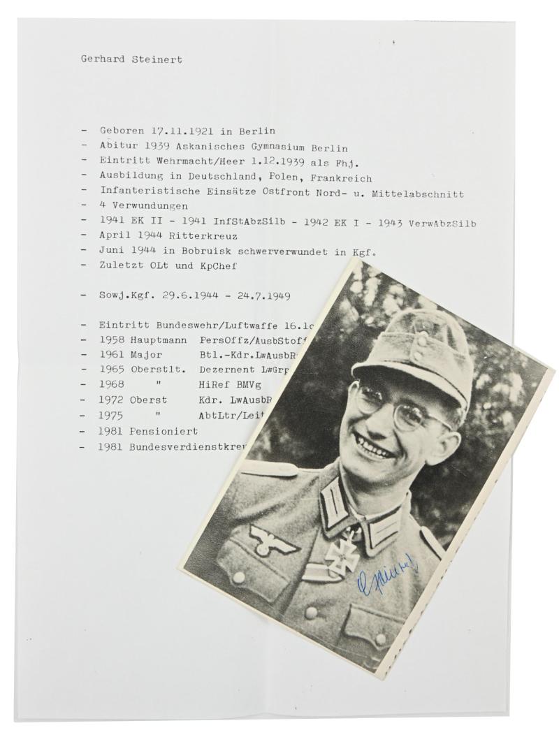 Signature of Wehrmacht Heer KC Recipient 'Gerhard Steinert'