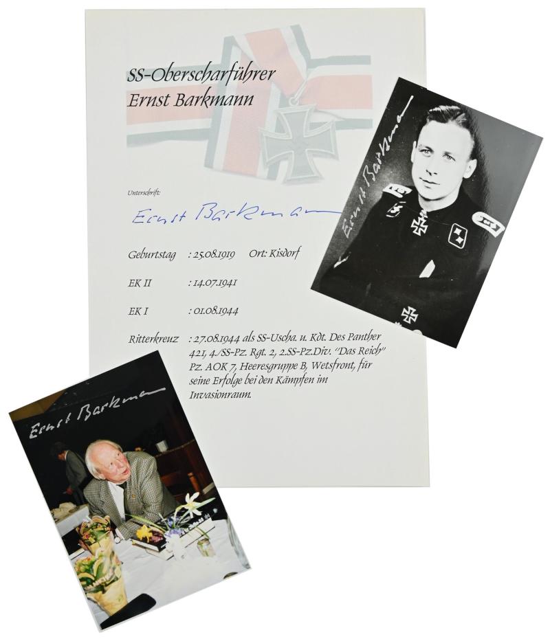 Signature of Waffen-SS KC Recipient 'Ernst Barkmann'