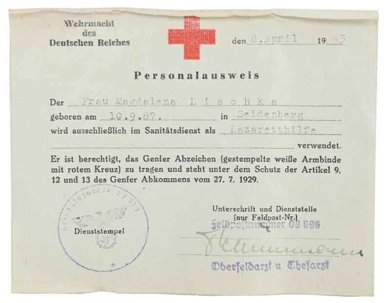 German DRK ID Card 'Magdalena Lischka'