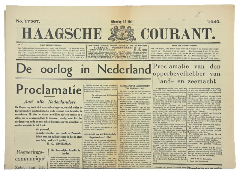 Dutch WW2 Newspaper 14 May 1940