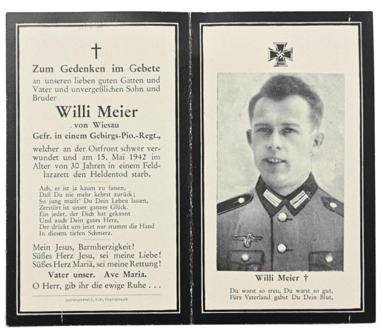 German WH GBJ-Pioneer Deathcard 'Willi Meier'