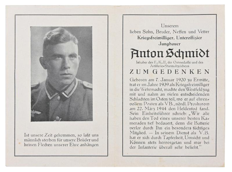 German WH Deathcard 'Anton Schmidt'