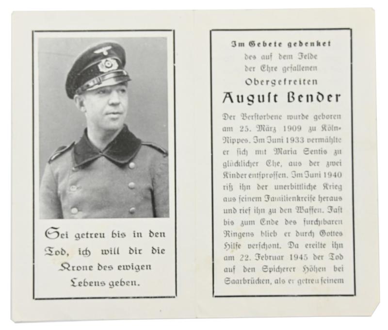 German WH Deathcard 'August Bender'