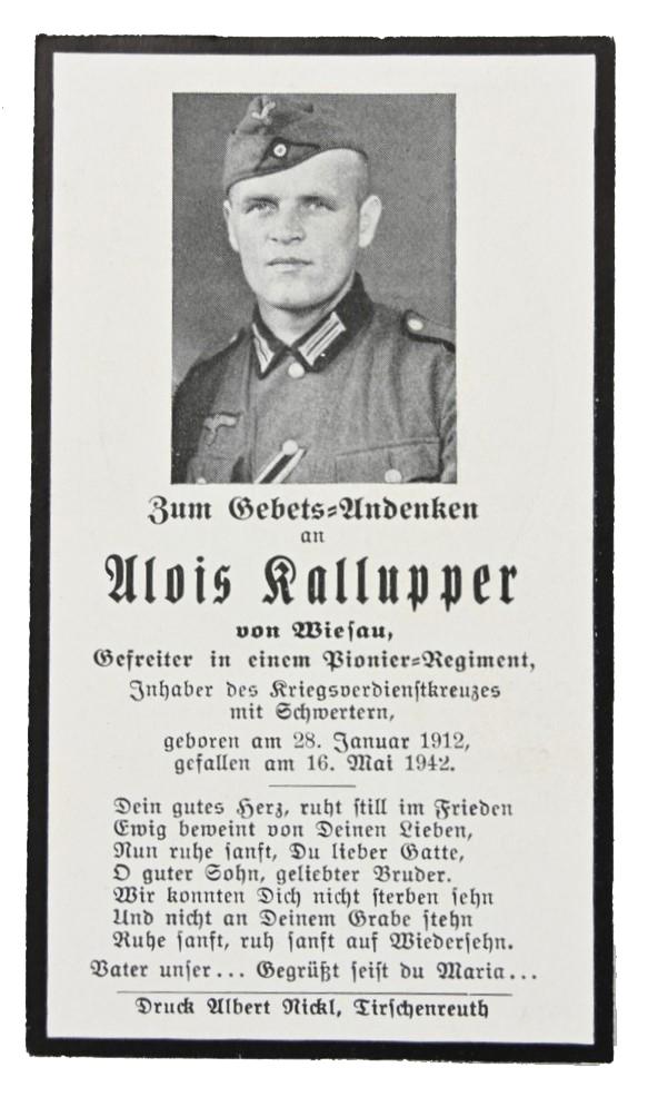 German WH Deathcard 'Alois Kallupper'
