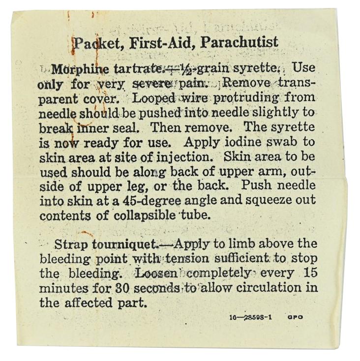 US WW2 Paratrooper First Aid Pack Note